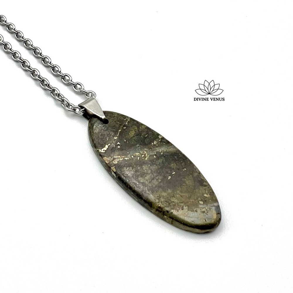 Pyrite Imani Necklace | Natural Oval Shaped Pyrite | Stainless Steel Jewelry